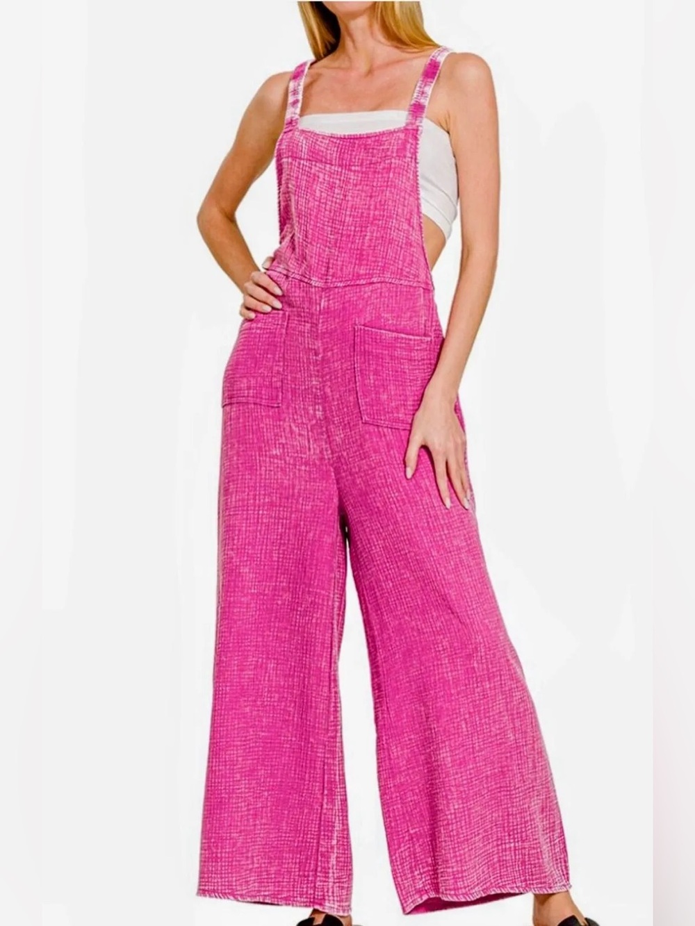 Zenana Double Gauze Wide-Leg Overalls